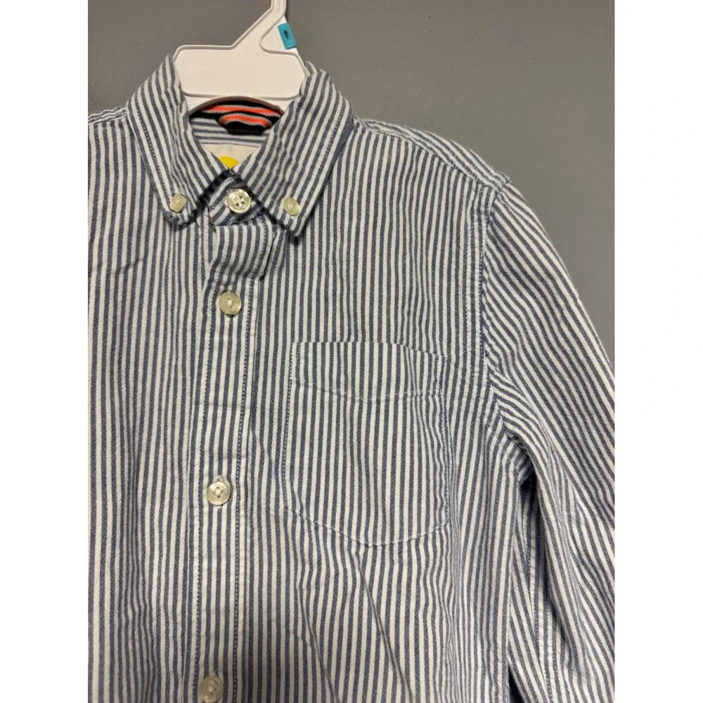 Boden Boys Blue‎ White Striped Button Down Shirt Long Sleeve Size 7-8Y 128cm